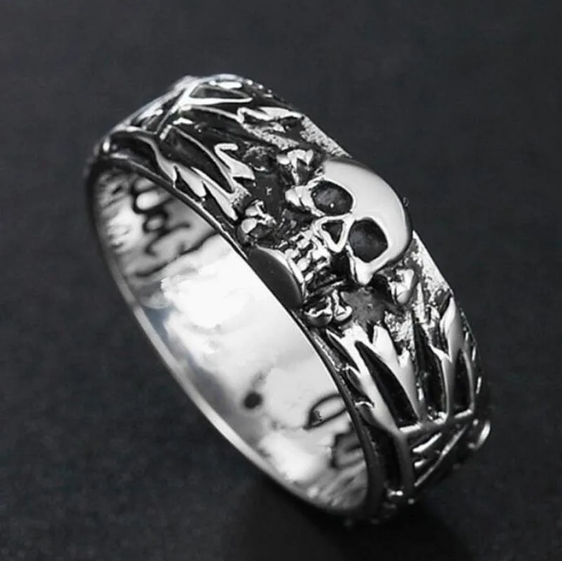 

Vintage Punk Metal Skull Carved Gothic Ring Cool Men's Rock Party Biker Jewelry