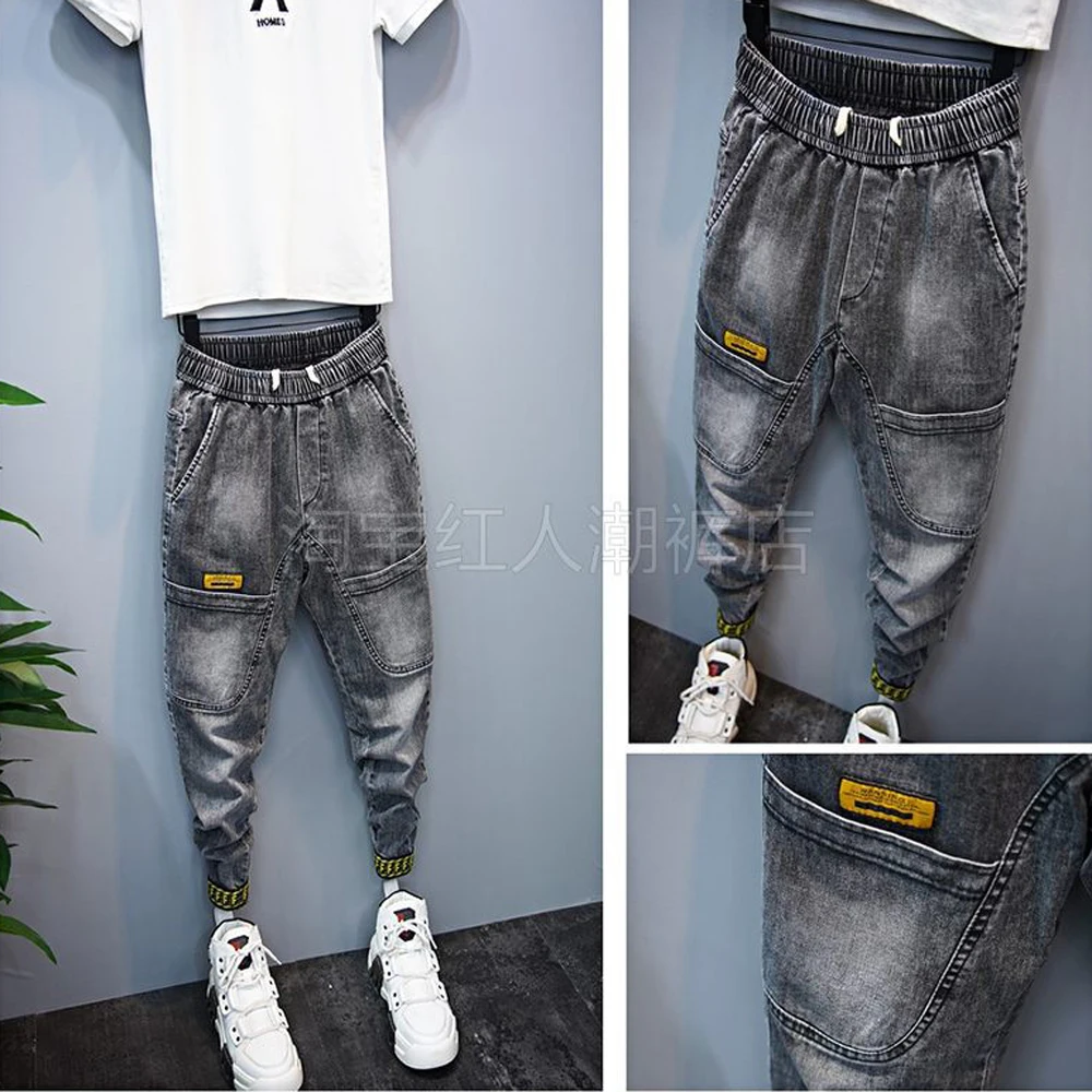 

Spring And Summer 2022 Teenagers Thin Men's Jeans Trend Harlan Casual Pants Spirit Guy Boys Tie Small Feet Ankle Length Pants