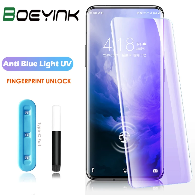

Anti Blue-Ray UV Glass For OnePlus 9 Pro Screen Protector Full Screen Liquid Adhesive For Oneplus 7 7T 8 Pro Tempered Glass Film