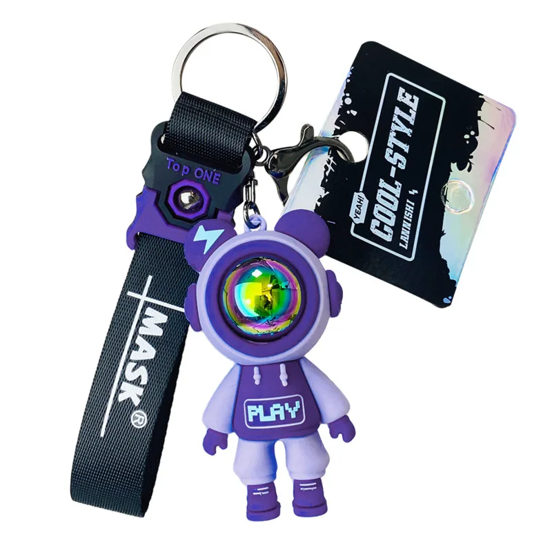 New Lightning Bear Metal Keychain Grey Purple Pink Green Doll Lovely Car Bag Keyring Girl Boy Couple Lover Knitted Lanyard Gift