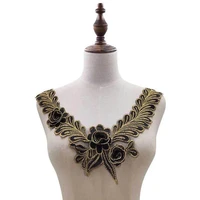gold and black venice lace applique collar 3d floral collar retro style lace neckline