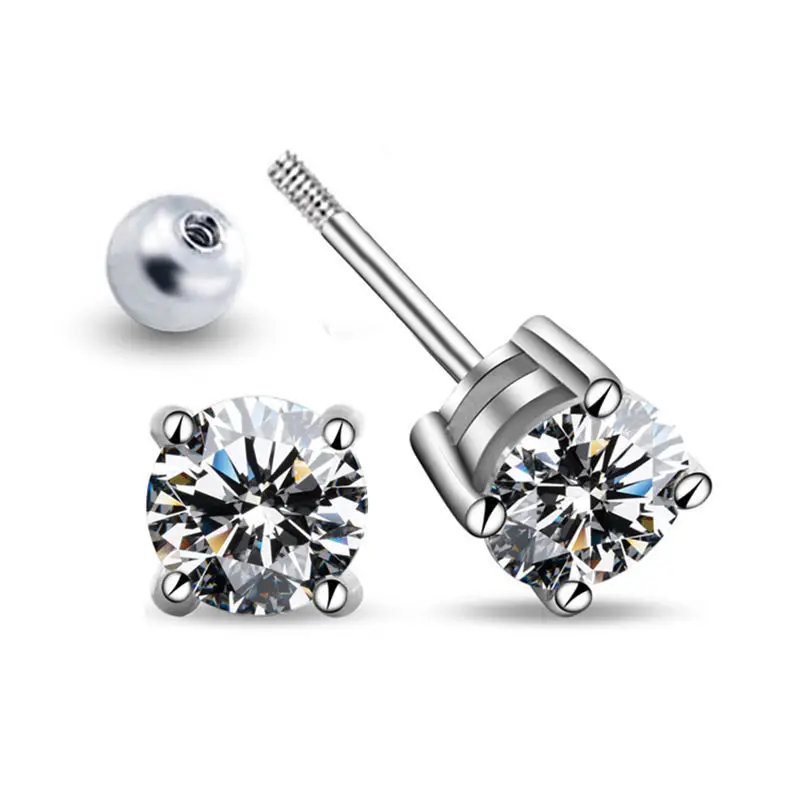 

100% Real 999 Sterling Silver Moissanite Earrings 0.3-1 Carat D Color Stud For Women Top Quality Sparkling Wedding Jewelry