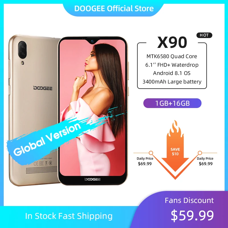 Смартфон DOOGEE X90 1/16GB 8+5МП/5МП 3400мАч 6.1&quot Android Dual SIM синий черный золотой|Смартфоны| |