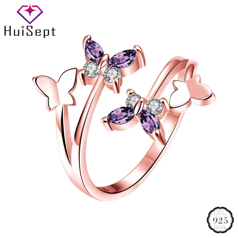 HuiSept новые кольца из серебра 925 пробы аметист циркон драгоценный камень двойная