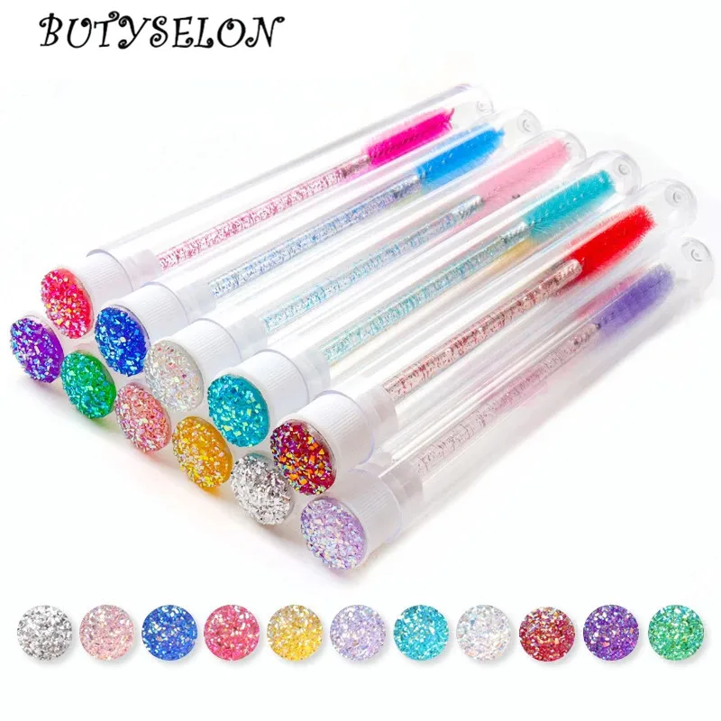 

10/5pc Reusable Eyelash Brush Tube Disposable Eyelash Wands Eyebrow Brush Replaceable Dust-proof Sparkling Broken Diamond Bottom