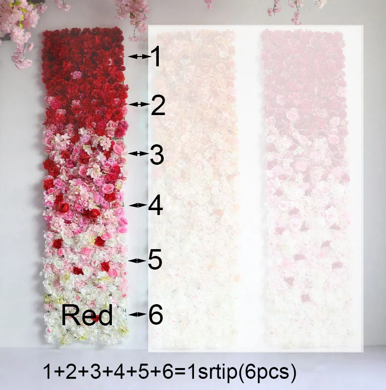 6pcs Gradient red 6 шт. 60x40 см цветок стены Свадебные украшения Искусственные розы шелк Гортензия дорога свинец свадебная АРКА декорации - Цвет: 6pcs Gradient red