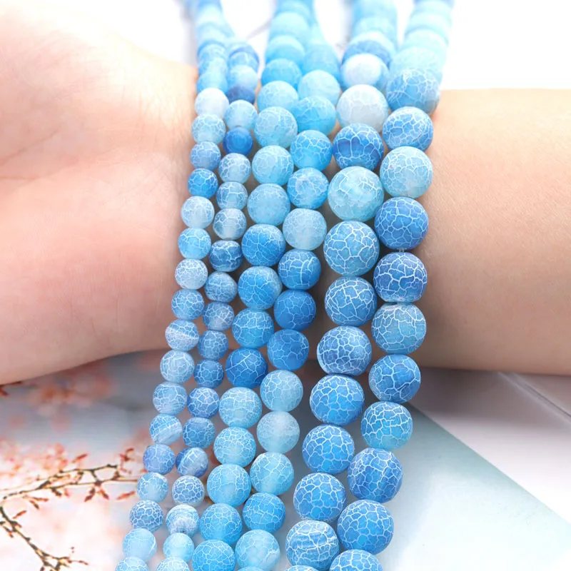 

7A Grade Natural Stone Blue Weathered Agate Round Loose Beads 4mm-12mm for Jewelry Making Wholesale Jewelry Halloween Jewelry