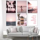 Природный розовый стиль пейзаж планшетофон для пляжа Пейзаж Настенный художественный плакат и печать для дома гостиной Декор