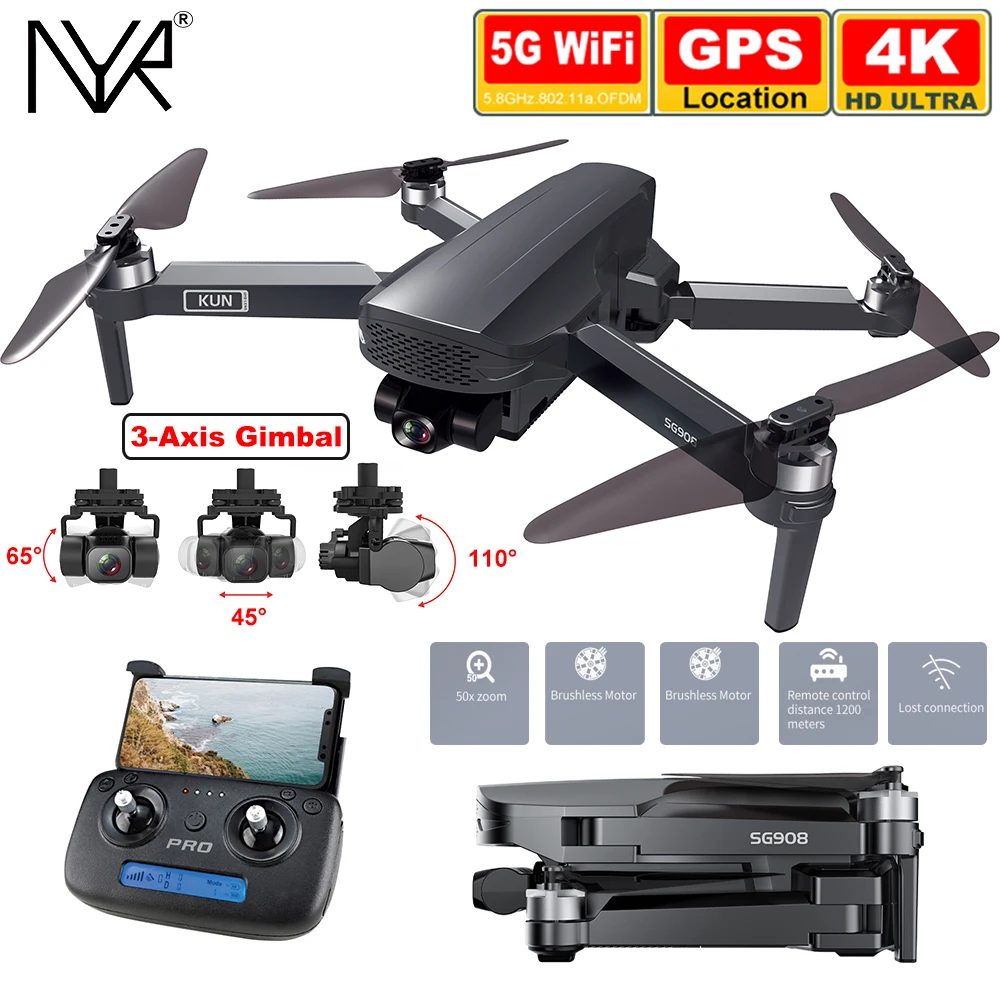 NYR SG908 Дрон с разрешением 4K GPS профессиональная портативная рация 3-осевому