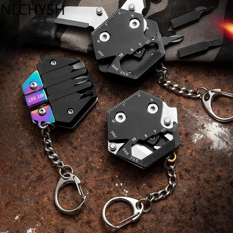 

1PCS Multifunctional Hexagon Coin Outdoor EDC Tool Hexagon Folding Coin Keychain Screwdriver Pocket Fold Mini Gear Outdoor Tool