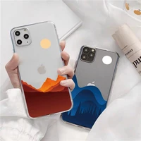 hand painted landscape clear phone case for iphone xr x xs max 13 12 11 pro max 7 8 plus se2 scenery soft transparent back cover