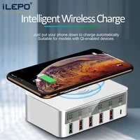 ilepo 100w qc3 0 usb charger pd quick charge 5 port smart lcd charger fast wireless charger for iphone8 x samsung xiaomi huawei