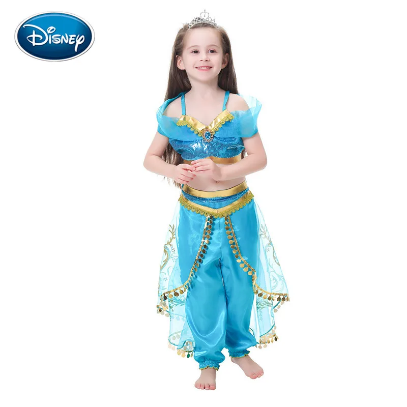 Disney Aladdin Jasmine Rapunzel Aurora Belle Ariel Cosplay Costume Child Party Dress costume two-piece For Girl Gift | Детская одежда и