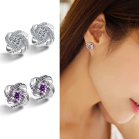fashion trend set diamond earrings korean version of temperament amethyst zircon earrings wholesale spot supply