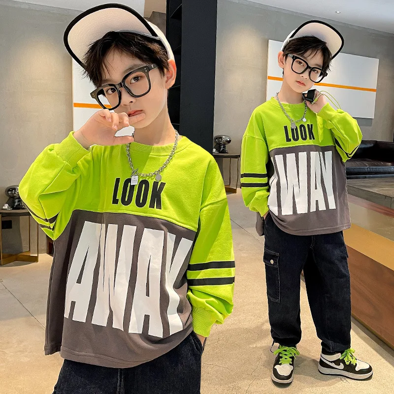 

Boys' Autumn Sweatshirts 2021 New Korean Fashion Contrast Color Letter Bottomed Shirt Spring And Autumn Children's 6 7 8 9 Years
