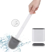 toilet brush and holder silicone head bristles bowl cleaner wall mounted detachable handle bathroom durable wc accessories