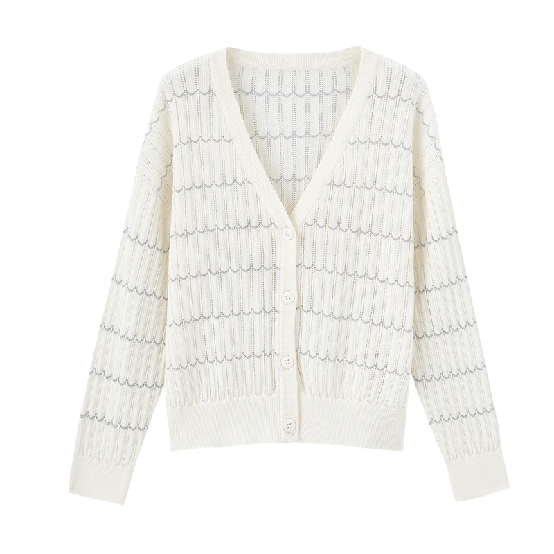 INMAN Spring Autumn Literary V Neck Sweet Style Women Hollow Out Cardigan Sweater |