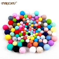 tyry hu 100pcs silicone beads bpa free 91215mm silicone teething beads for necklace pacifier chain baby teether