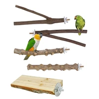 5pcsset pet parrot wood fork stand rack toy branch perches for bird hamster cage accessories supplies
