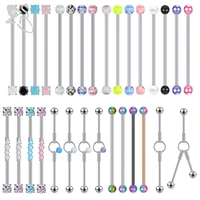 zs 1 pc 14g stainless steel long industrial barbell ring for women men double holes colorful helix industrial piercing jewelry