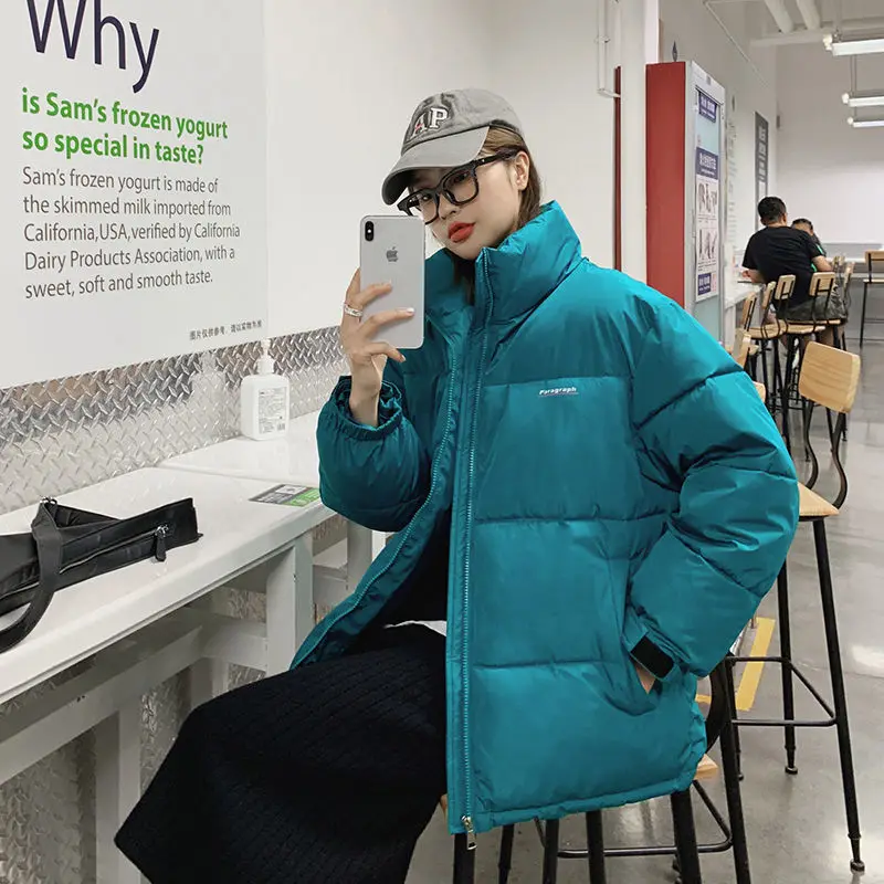 

Stand collar Down cotton Jacket Women Short 2021 Winter New Korean Loose Thick Coat Warm Parkas Female Student Zipper Outwear