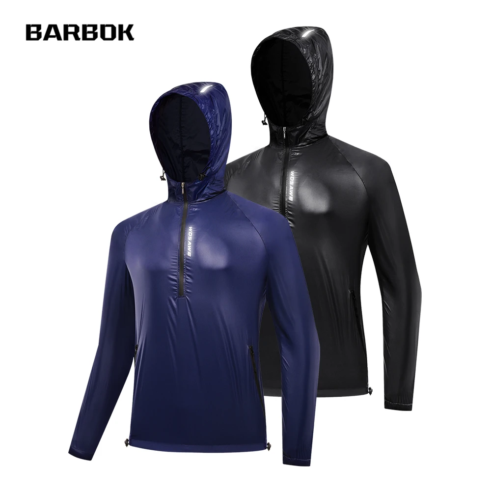 

WOSAWE Thin Lightweight Running Rain Jacket for Men Waterproof Pullover Nylon Hoodie Cycling Hiking Packable Windbreaker