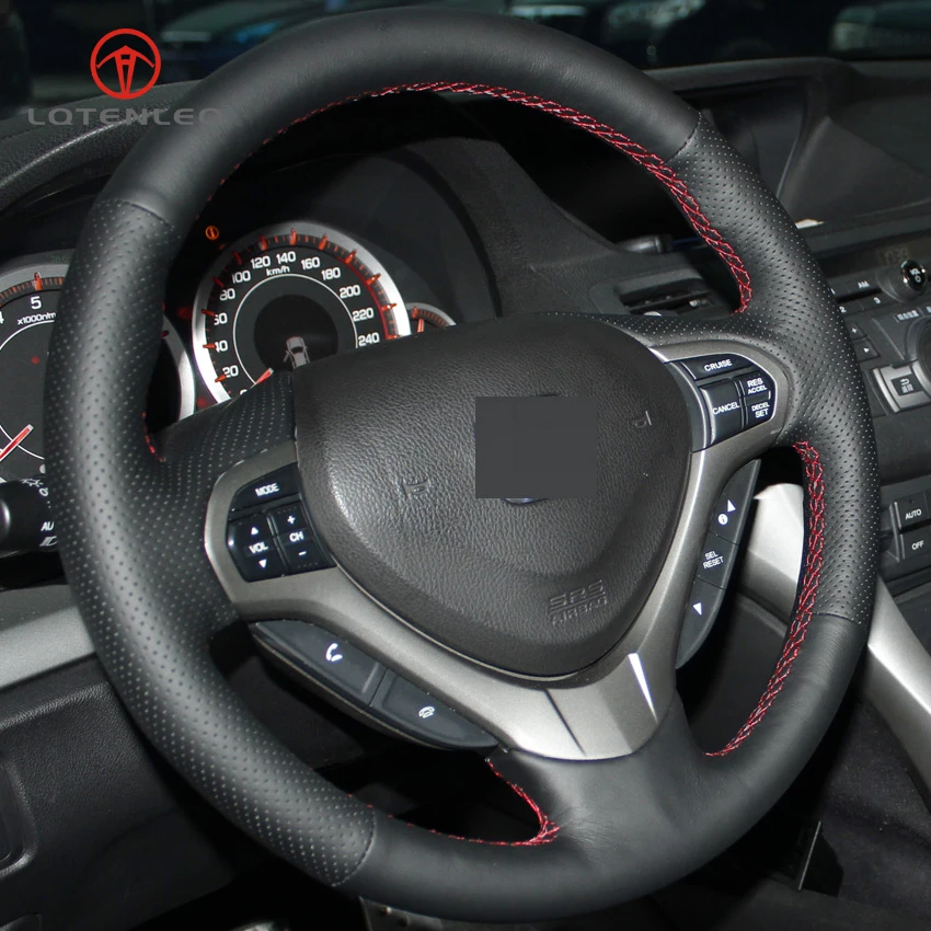 

LQTENLEO Black Genuine Leather Hand Sew Car Steering Wheel Cover For Honda Spirior OId Accord