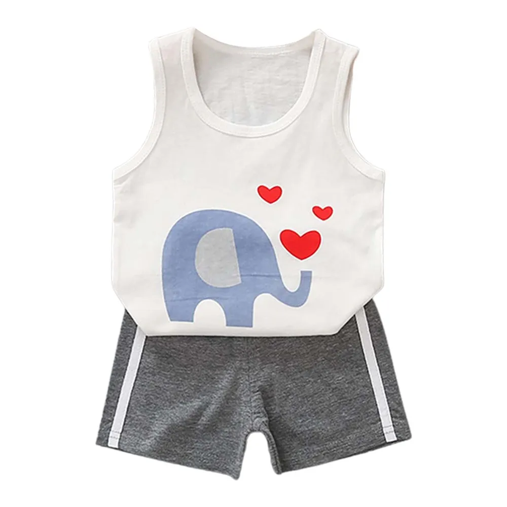 

Free Shipping Kids Boys Girls Cotton Cartoon Suits Short Sleeve Tops + Shorts Summer Korean Casual KU