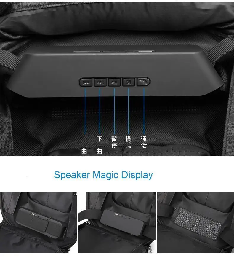 Fashion Man Backpack 15.6 Inch Laptop USB Charging Bluetooth Speaker Male Bags Recharging Multi-layer Space Travel Anti-thief
