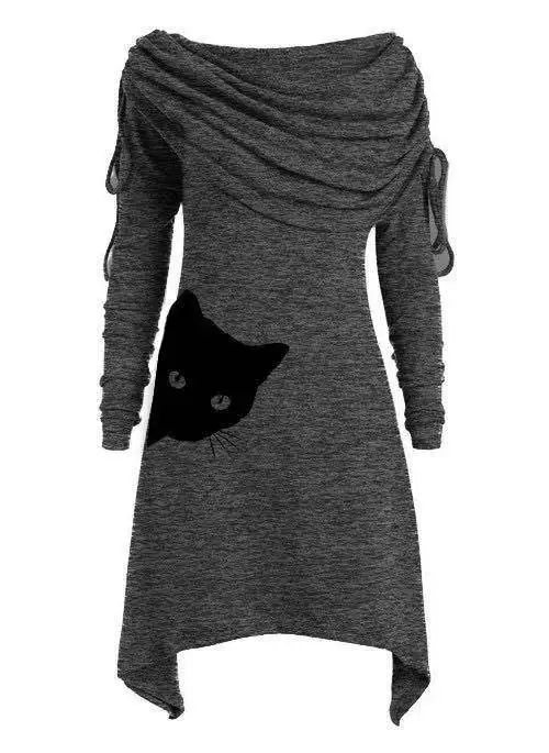 Женское платье джемпер с длинным рукавом и мультипликационным принтом животных