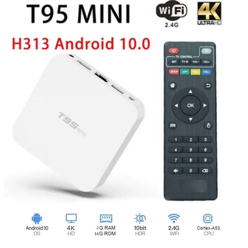 

Приставка Смарт-ТВ T95 MINI H313, Android 10, 4G, 32 ГБ, 4K, Wi-Fi, BT