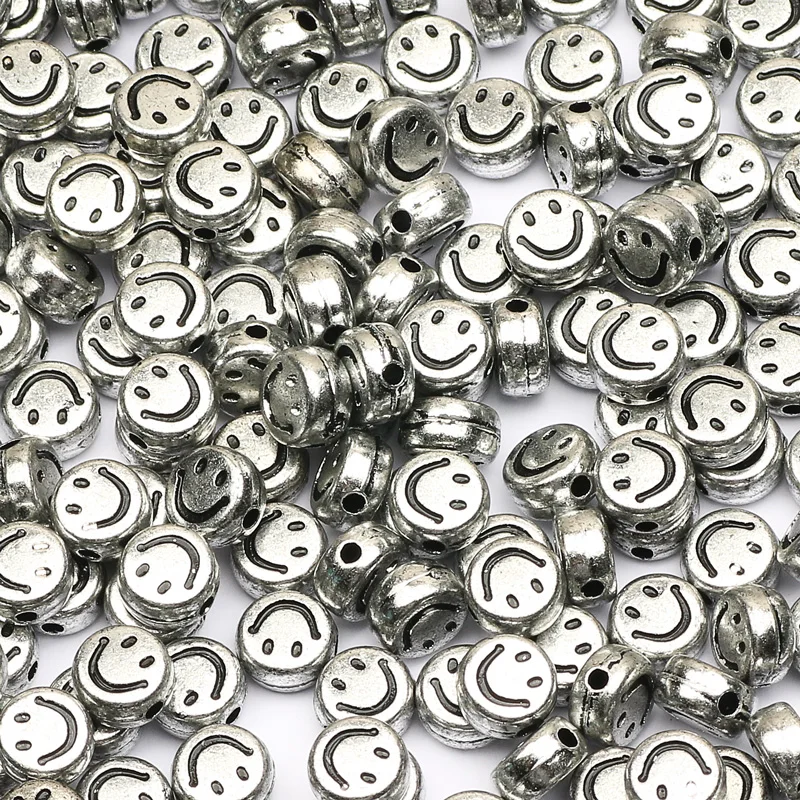 

4x7mm Silver Smiley Round Acrylic Beads Loose Beads For Jewelry Making DIY Handmade Necklace Bracelets Earrings Accessories