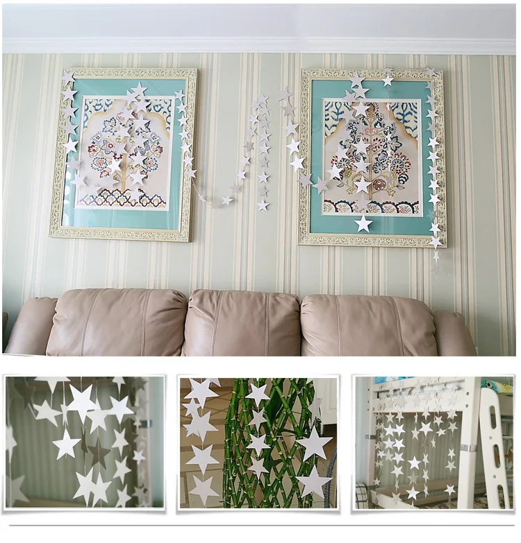 4 м красочная звезда плетение висячая бумага гирлянды цепочка баннер Свадьба