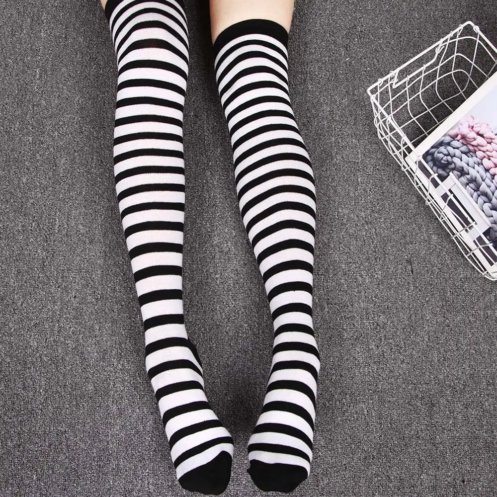 Black White Striped Long Stocking Women Warm Cotton Over The Knee Socks Sexy Thigh High Stockings Autumn Winter New 1 Pair