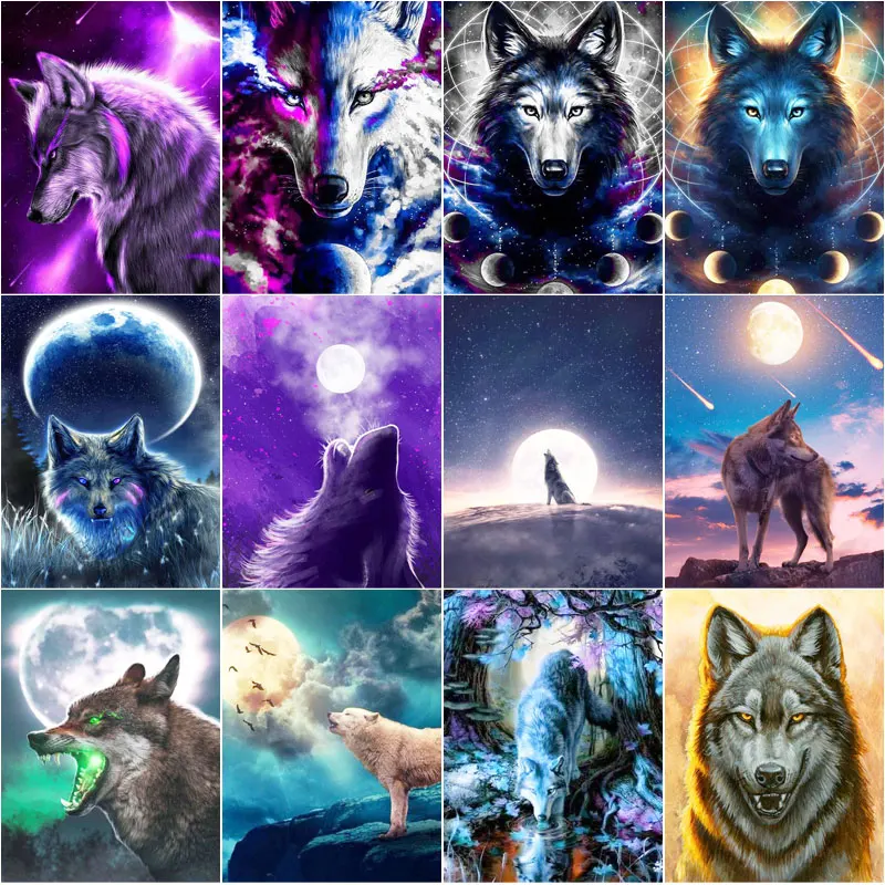 

Wolf Mosaic Painting Jewel Cross Stitch Animals Paint Diy Home Decor Diamond Embroidery Accessories 5D Adults Crafts Kit