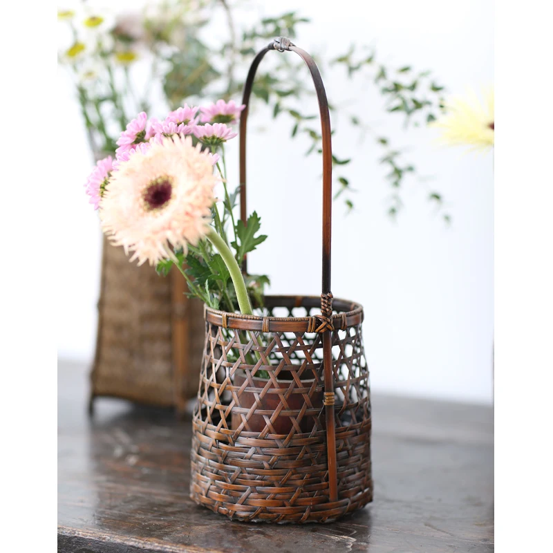 Ретро дзен китайский и японский стиль ручная работа бамбуковая плетеная корзина