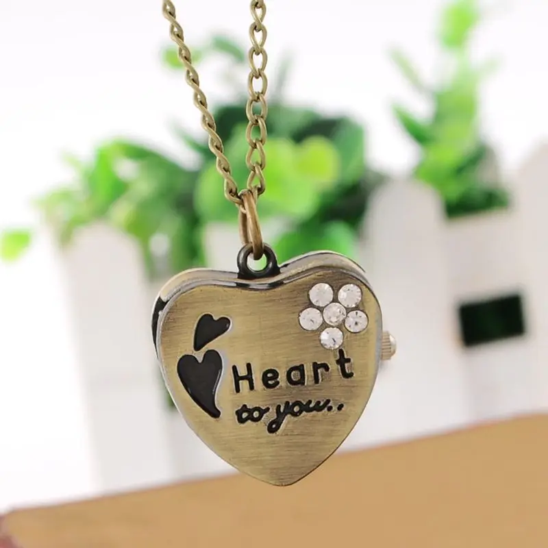 

Pocket Watch Quartz Heart Shape Couple Pendant Necklace Watches Charm Gifts Collar Personality Fashion Antique Vintage Chain