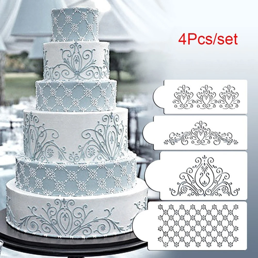 

4 Pcs/set Floral Lace Cake Stencils Wedding Cake Border Molds DIY Cake Craft Stencils Cake Baking Tools