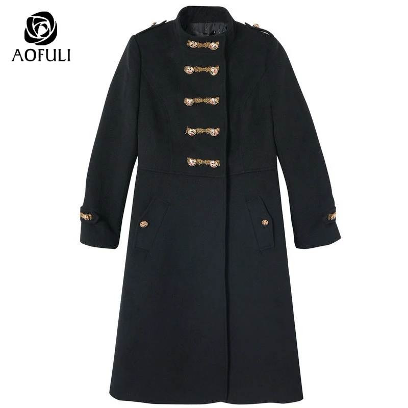 2XL/3XL/4XL Королевское зимнее толстое длинное пальто с пуговицами черное шерстяное