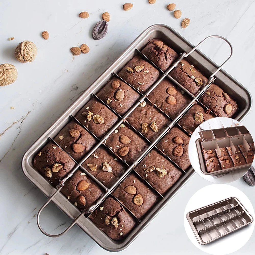 

18 Cavity Cake Pan Non-Stick Bread Mold Pan Square Lattice Chocolate Cake Mold Stainless Steel Cake Slicer Bakeware Baking Tools