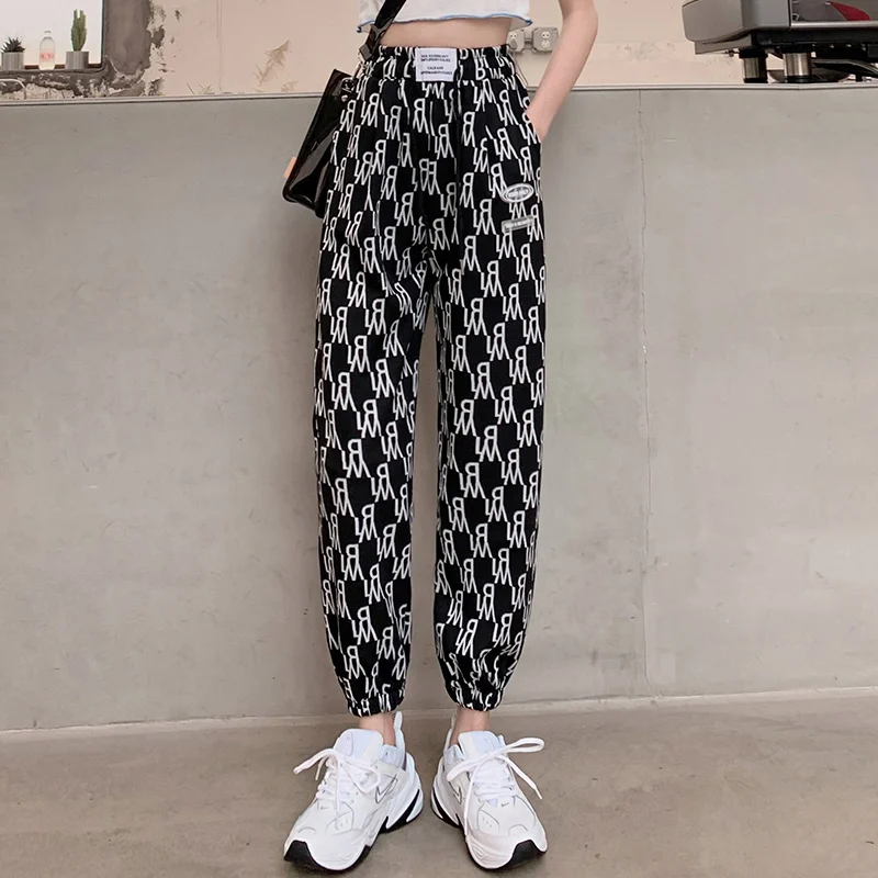 

Letter Printed 2021 Spring-Summer Women's Loose-Fit Sweatpants-Style Beam Leg Handsome Hong Kong-Style Harem Pants