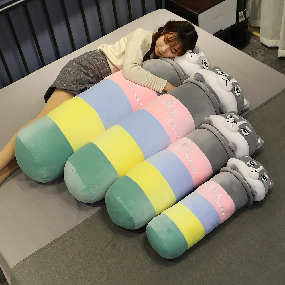 

60cm funny Sleeping pillow Cartoon rainbow husky Plush Toy Stuffed Toy Birthday Christmas Children Kid Gifts