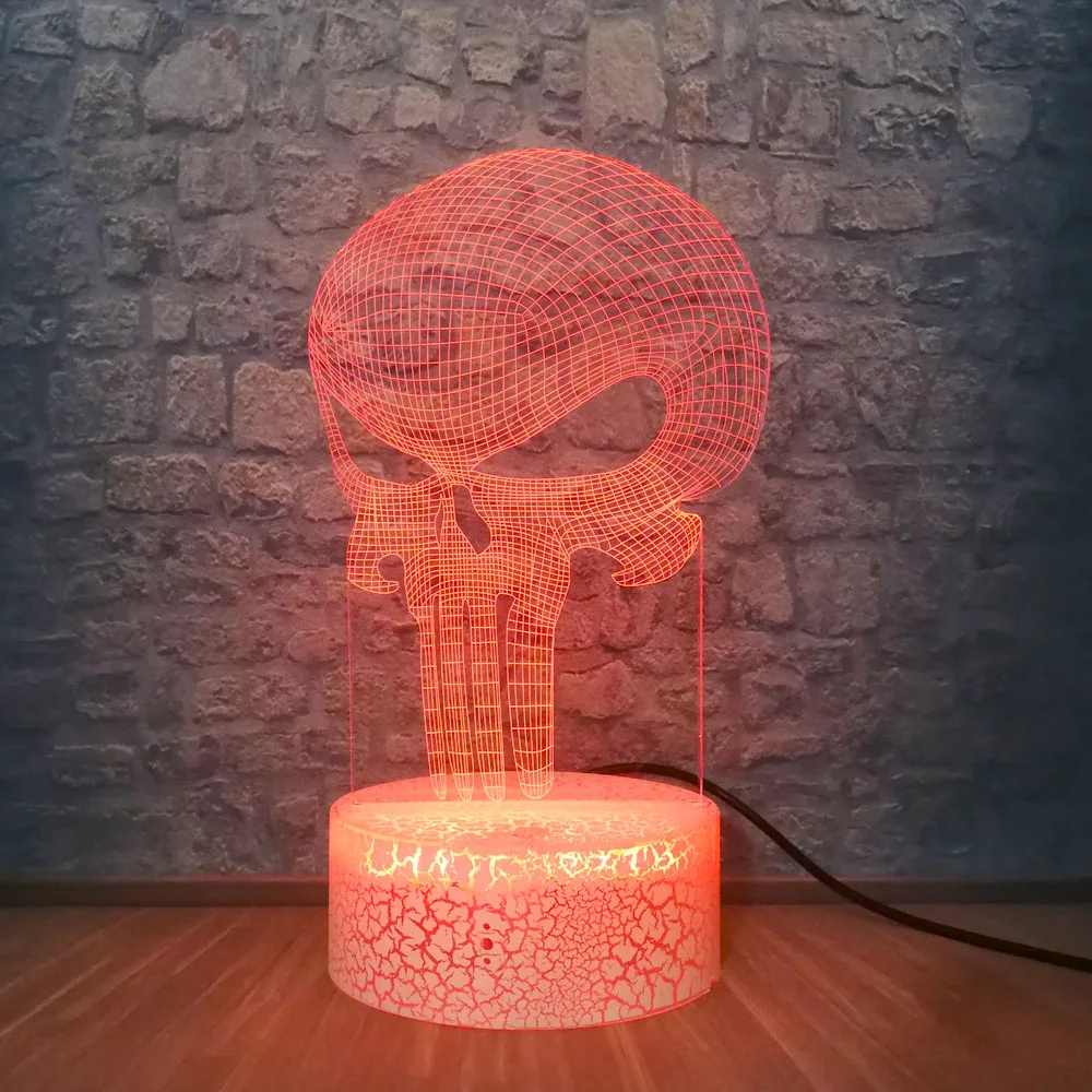 Бесплатная доставка Каратель Череп 3D светодиодный цветной Ночной светильник