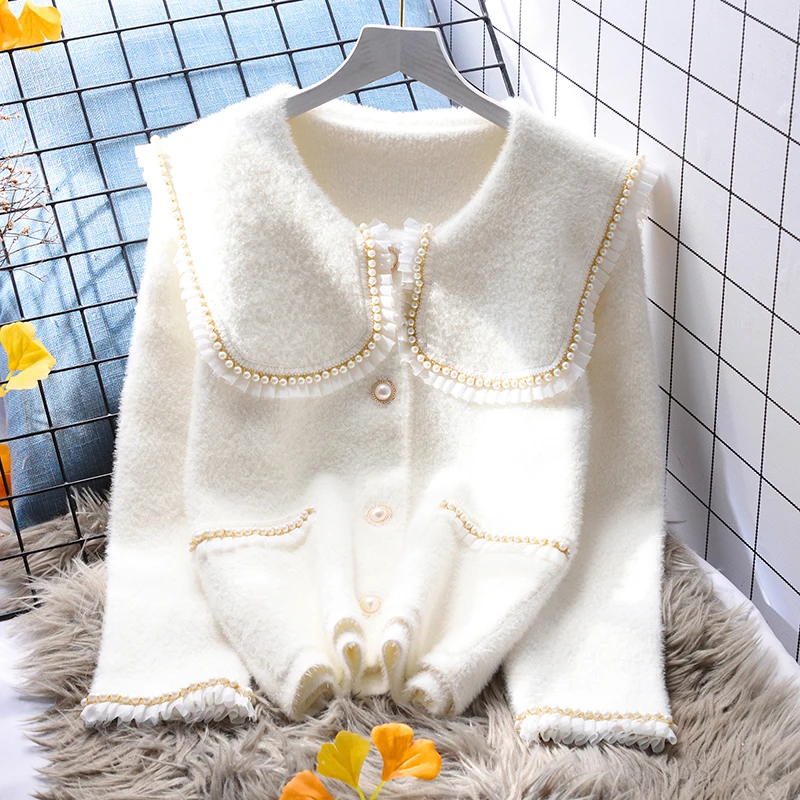 

Nomikuma Women Coats Winter Warm Peter Pan Collar Mohair Knitted Jackets Korean Kawaii Cute Thick Women Coats