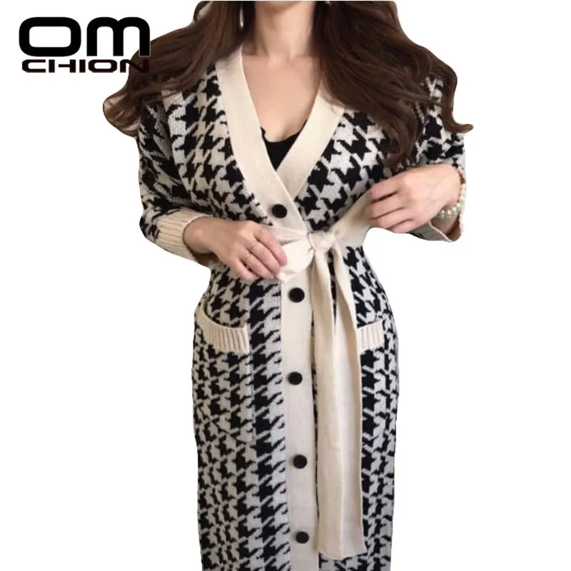 

OMCHION зимняя одежда для женщин 2021 корейский кардиган длинный твидовый кардиган Повседневный свободный винтажный свитер пальто для женщин тр...