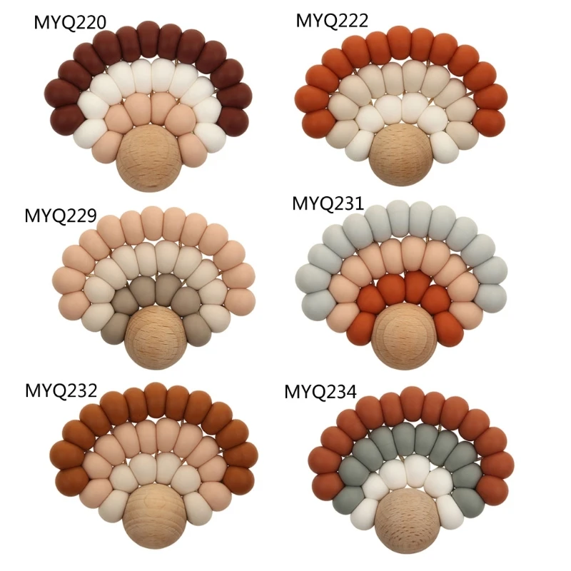 

1PC Silicone Beads Teether Wooden Beads Bracelet Nursing Teething Toys BPA Free DIY Baby Teether