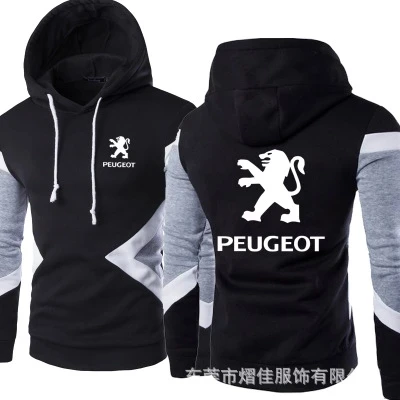 

2021 New Spring Autumn Fashion Men Pullover Sweatshirts Peugeot Car Logo Patchwork Casual Cotton Hoodies Clothing 5 Colors