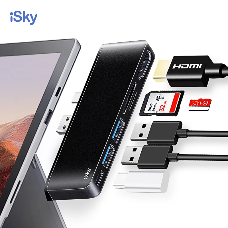 ISky для Microsoft поверхности Pro7 7 + Hub адаптер Pro док станция с HDMI Совместимость USB3.0 USB C SD