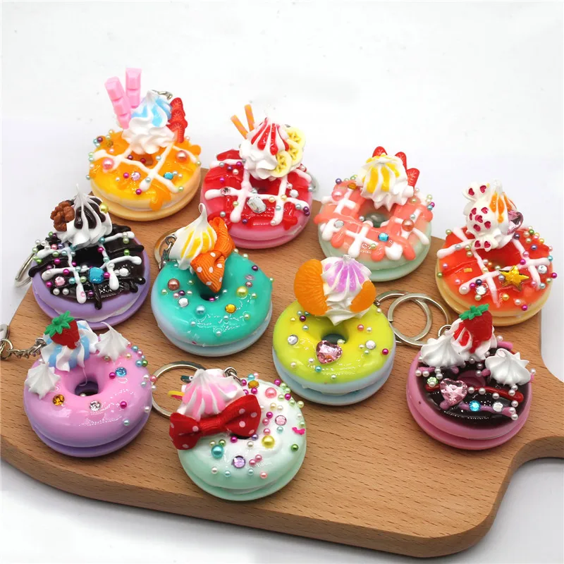 

Imitation Doughnut Cake Keychains PVC Key Chain Men's And Women's Car Bags Pendant Accessories Key Ring Children's Gift