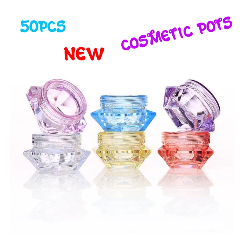 

50pcs(3g/5g)Empty Mixed Color Diamond Container Sample Bottles Lip Balm for Eye Shadow Nails Powder Jewelry Container Storage
